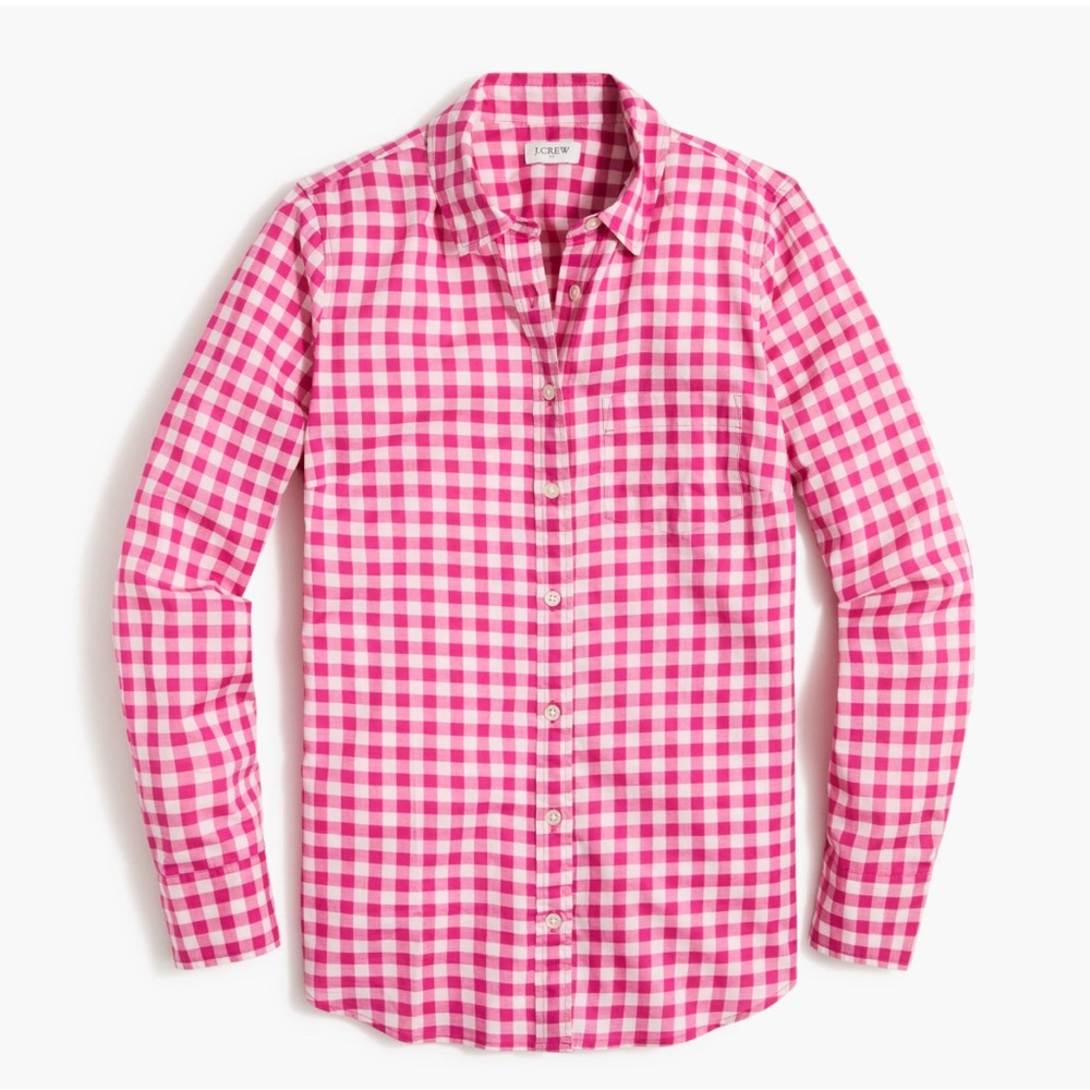 JCrew Pink and White Gingham Cotton Button Up Shirt in Signature Fit Size Medium